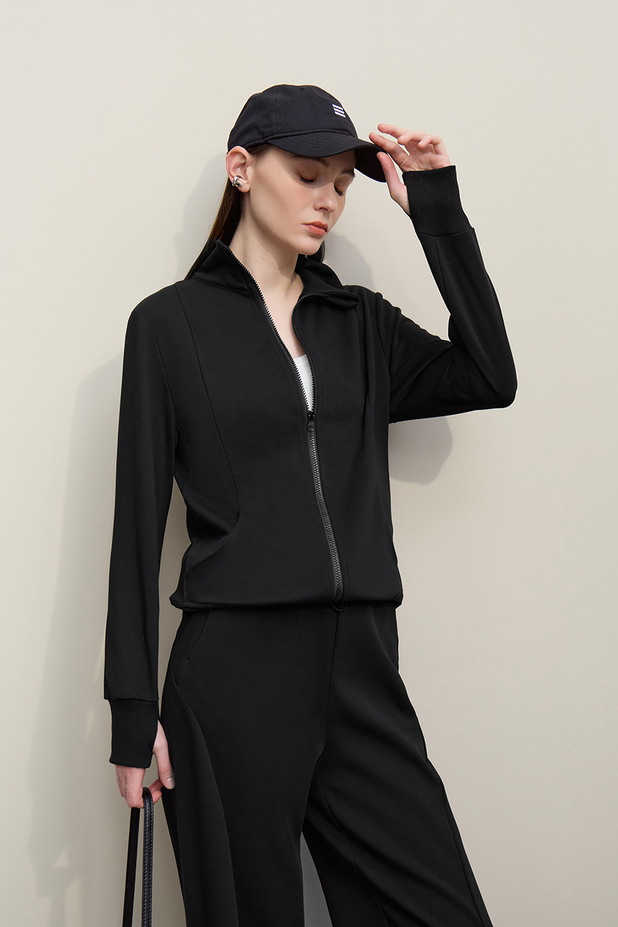 Rib Spliced Zipper Jacket|AMII