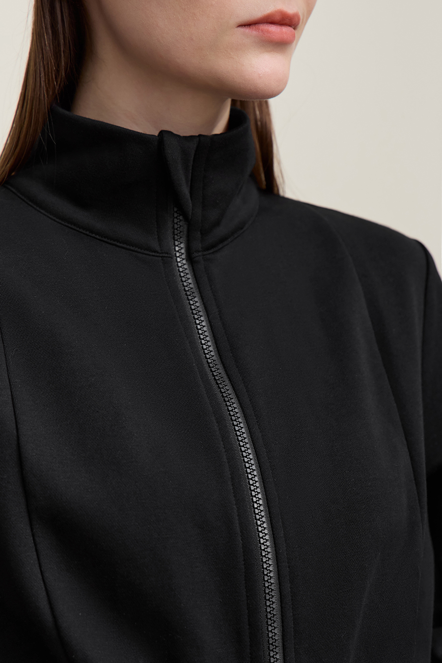 Rib Spliced Zipper Jacket|AMII