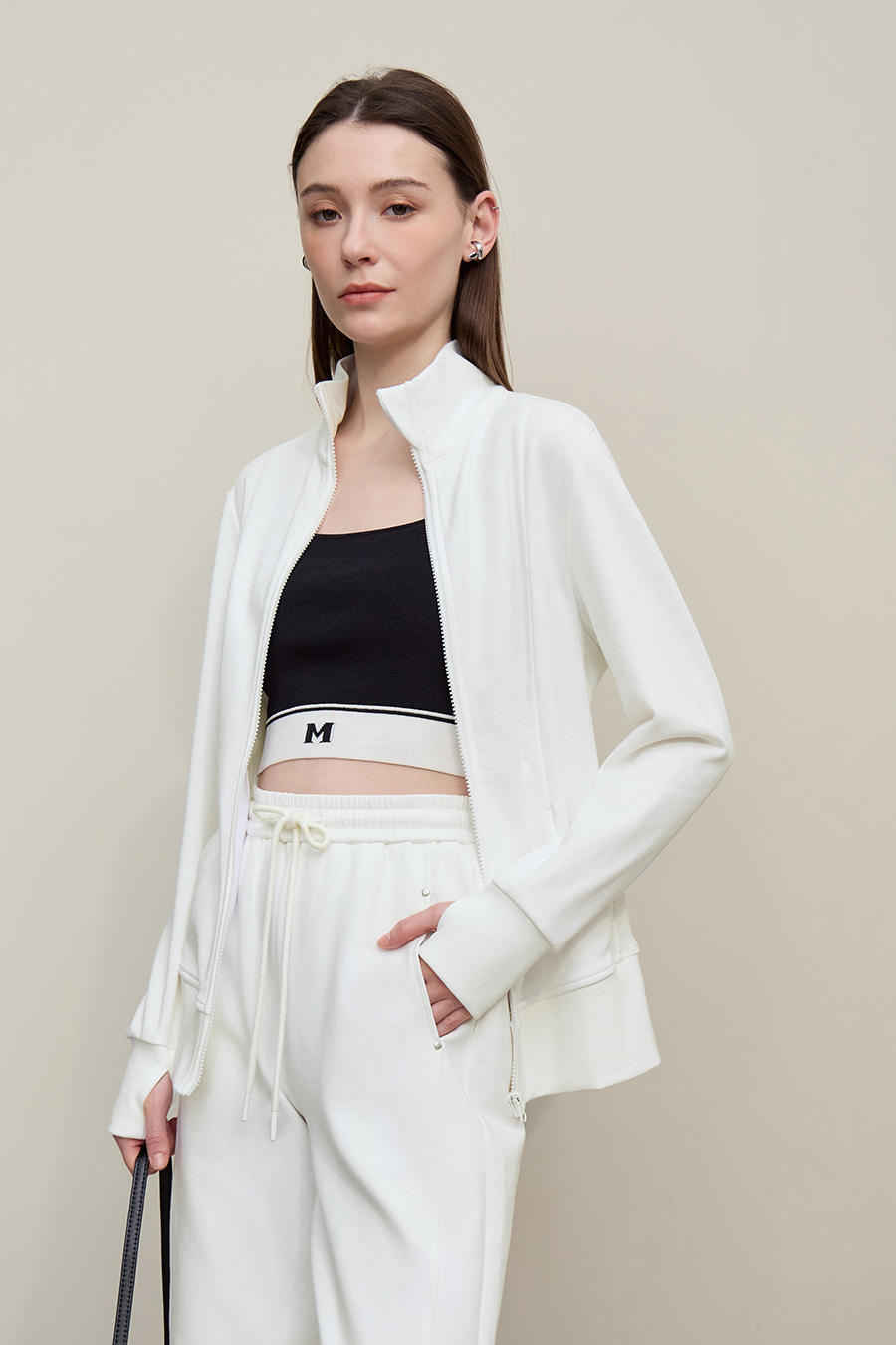 Rib Spliced Zipper Jacket|AMII