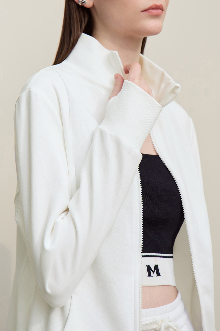 Rib Spliced Zipper Jacket|AMII