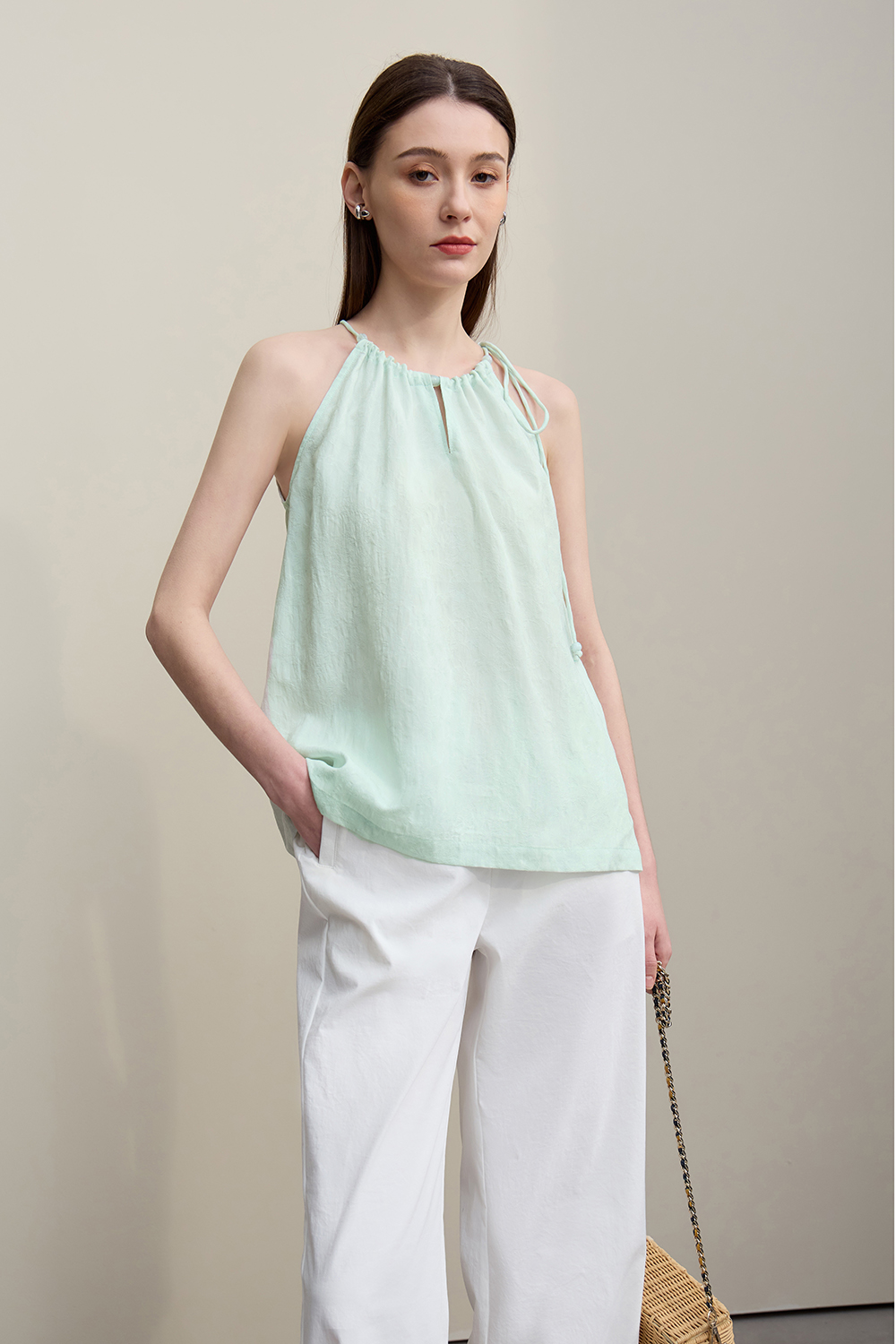 Tie Jacquard Camisole Top
