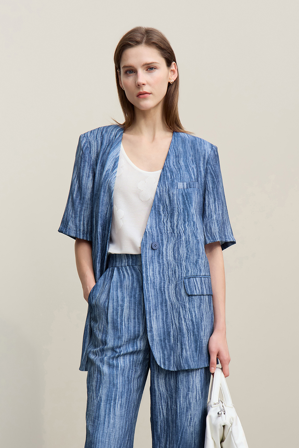 V-neck Short Sleeve Tie-dye Blazer