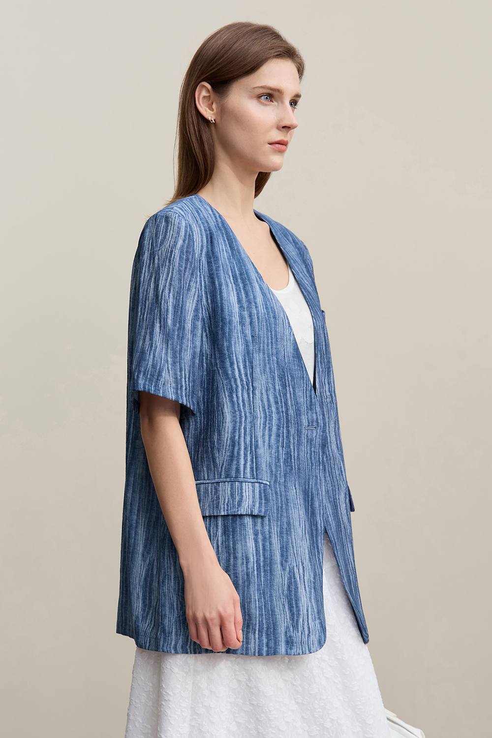 V-neck Short Sleeve Tie-dye Blazer