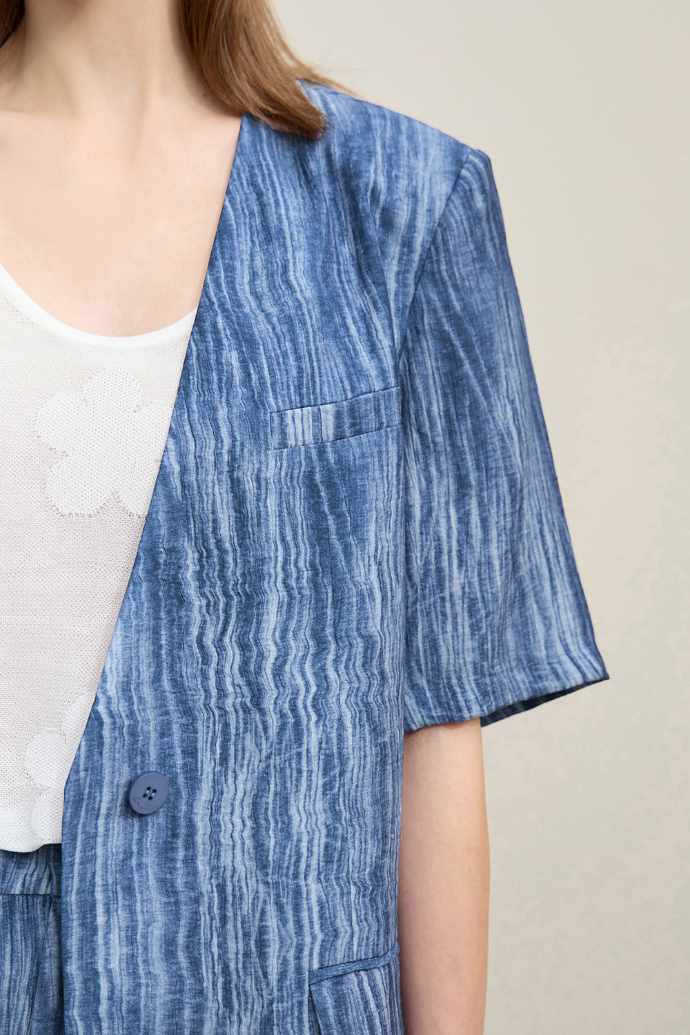 V-neck Short Sleeve Tie-dye Blazer