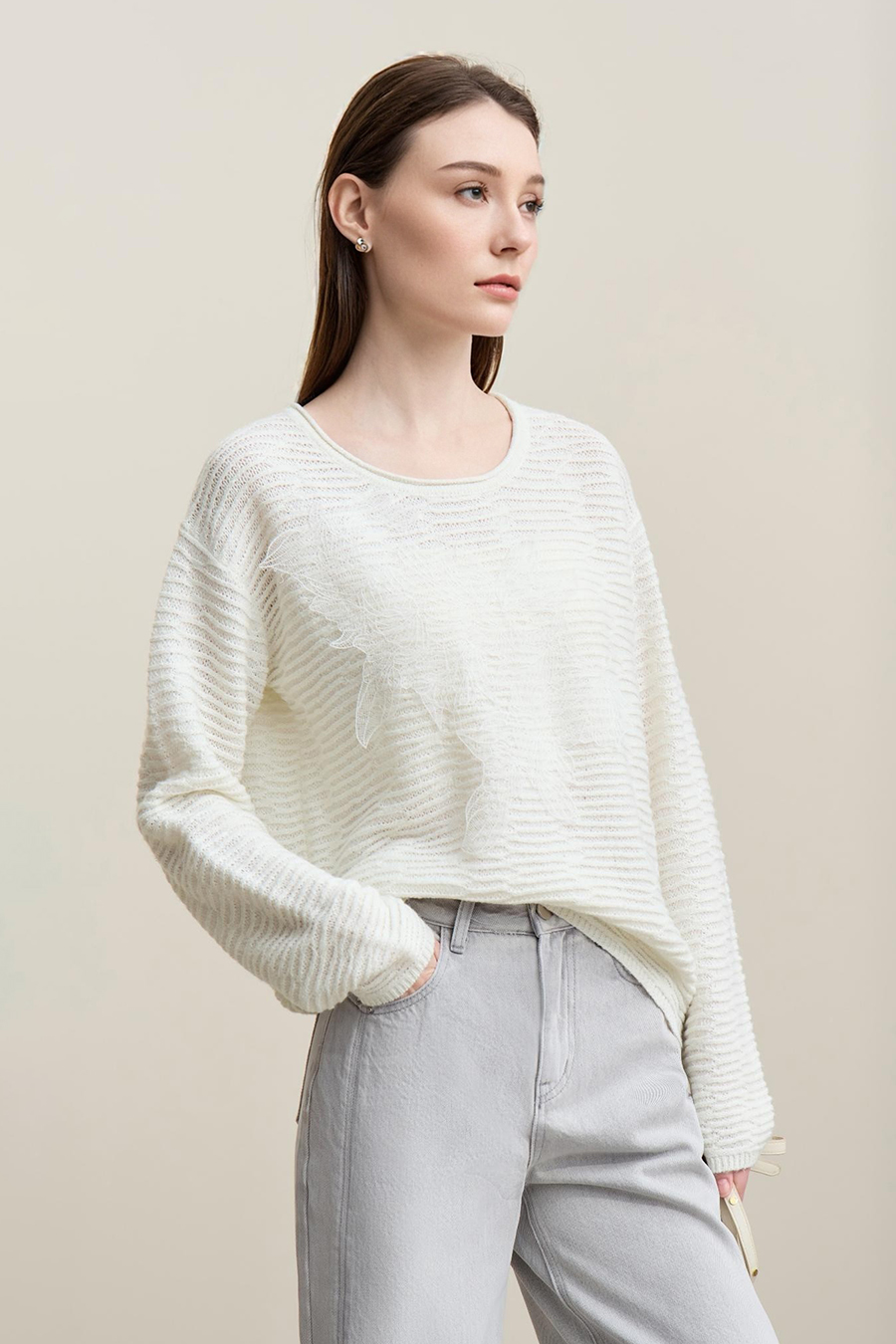 Lace Spliced Knitted Sweater