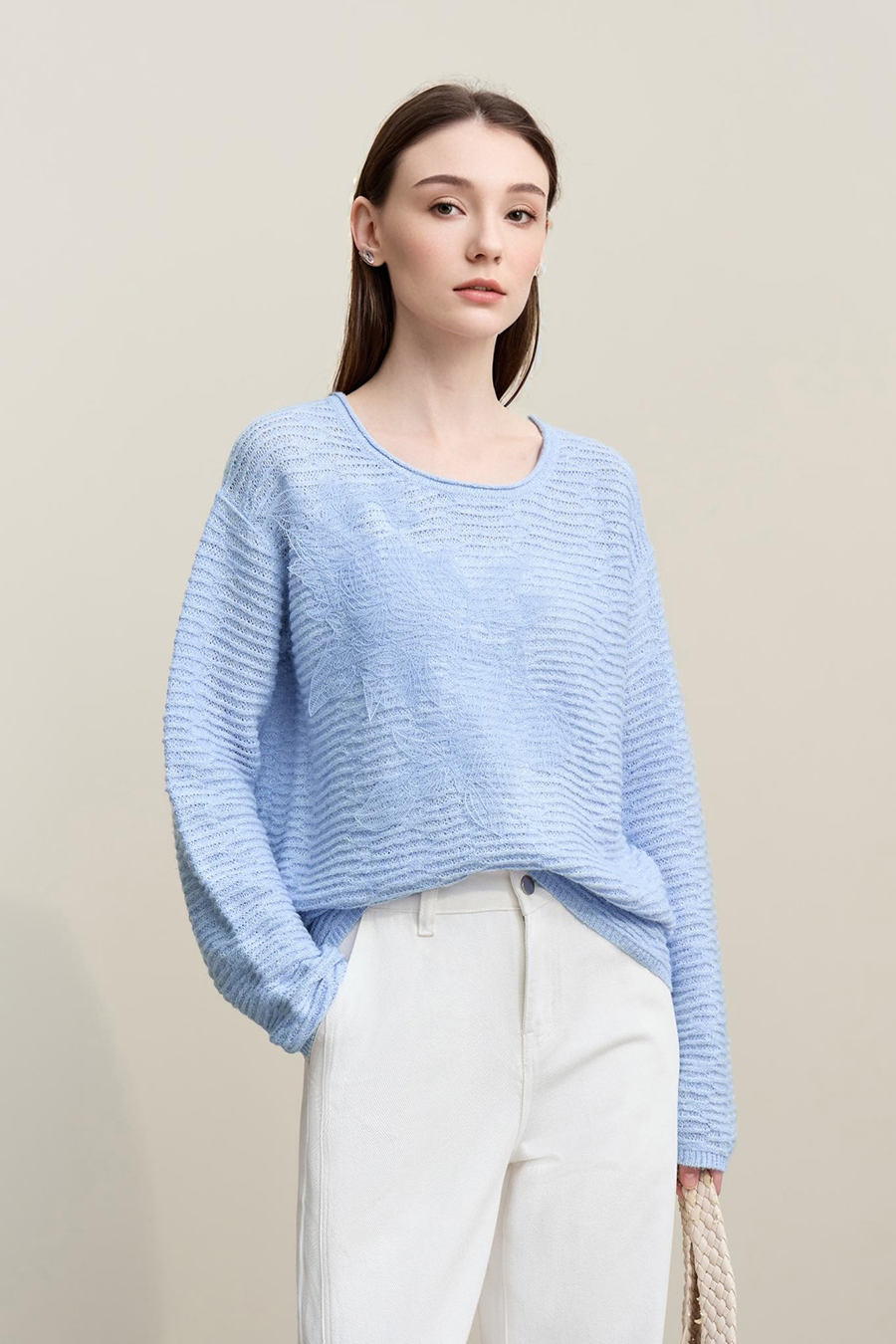 Lace Spliced Knitted Sweater