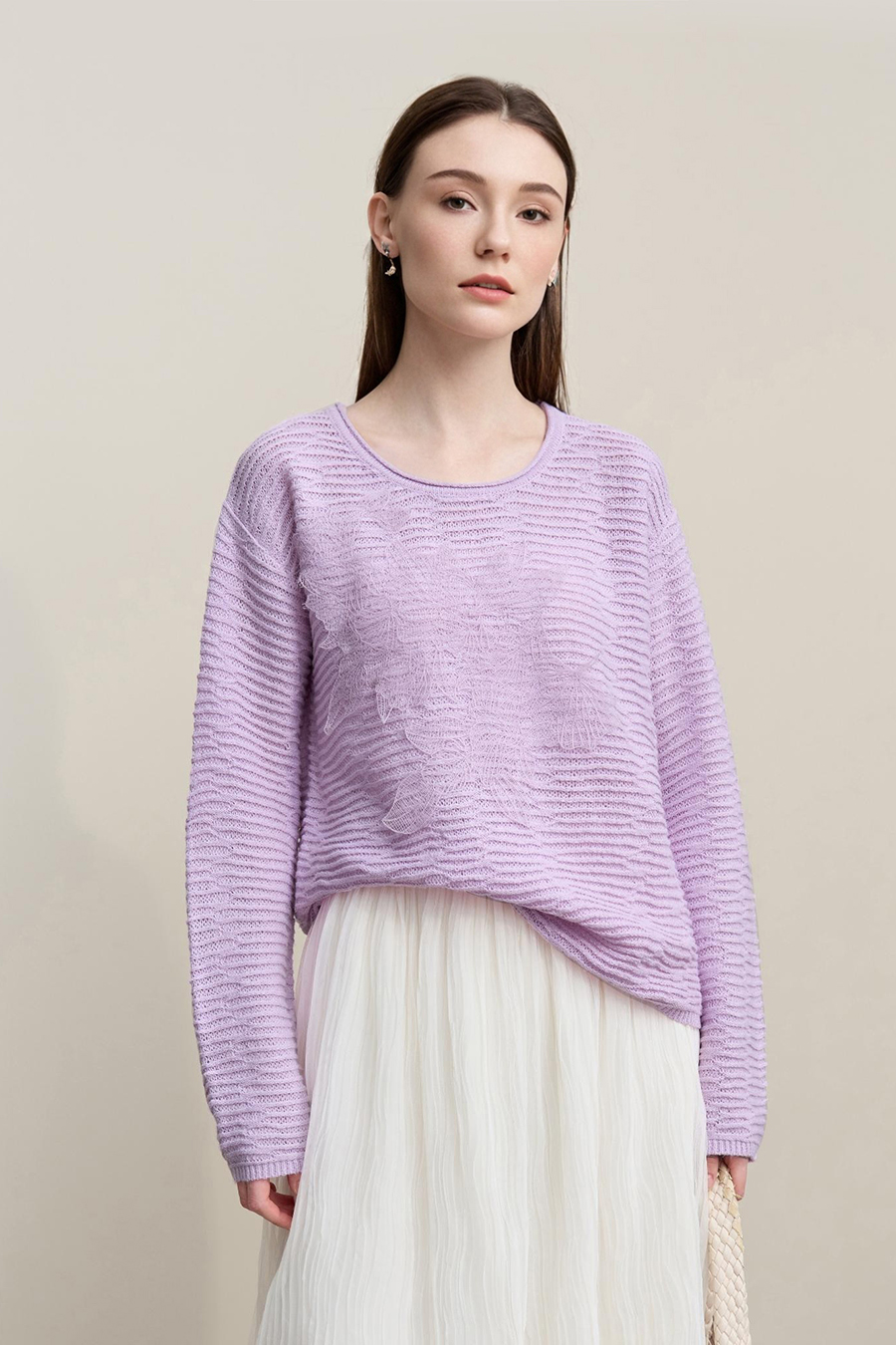 Lace Spliced Knitted Sweater