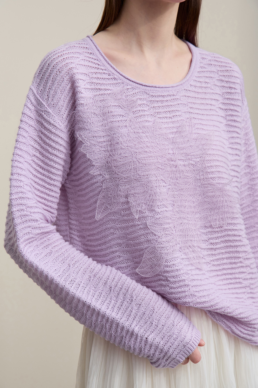 Lace Spliced Knitted Sweater