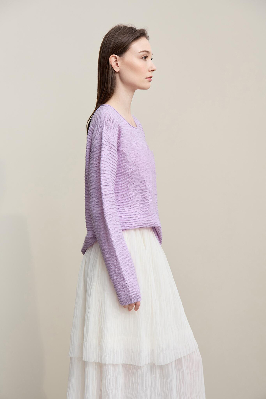 Lace Spliced Knitted Sweater