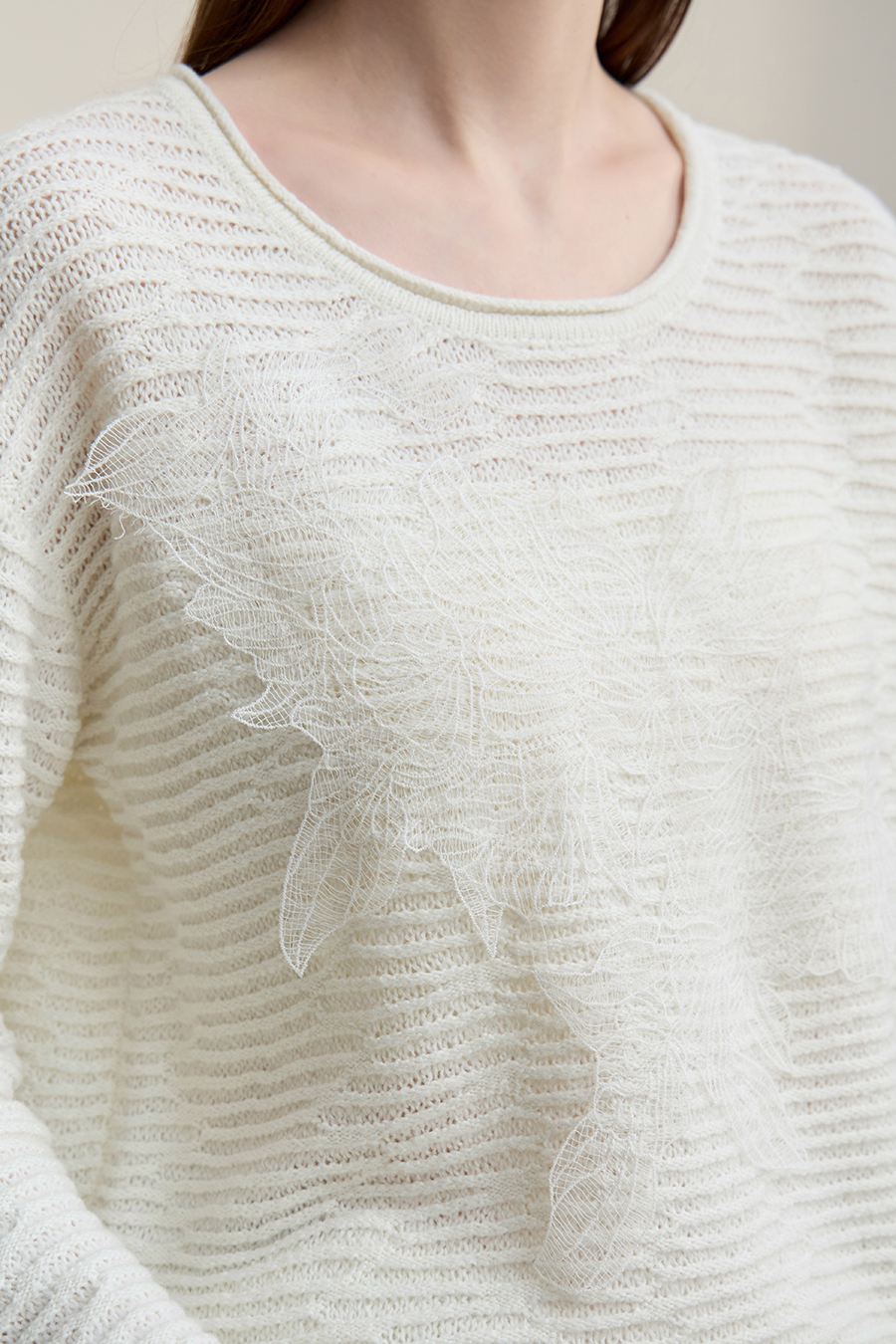 Lace Spliced Knitted Sweater