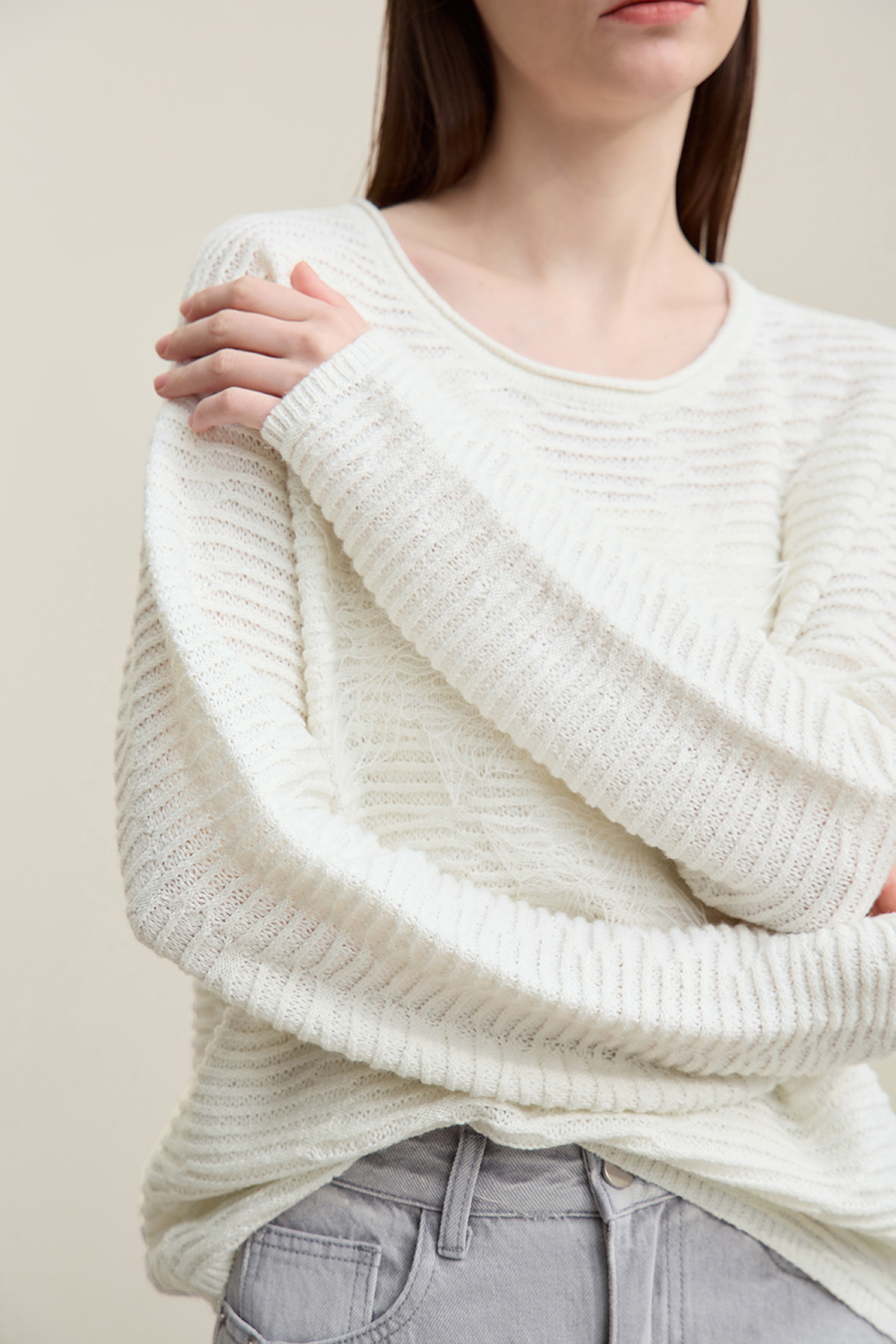 Lace Spliced Knitted Sweater