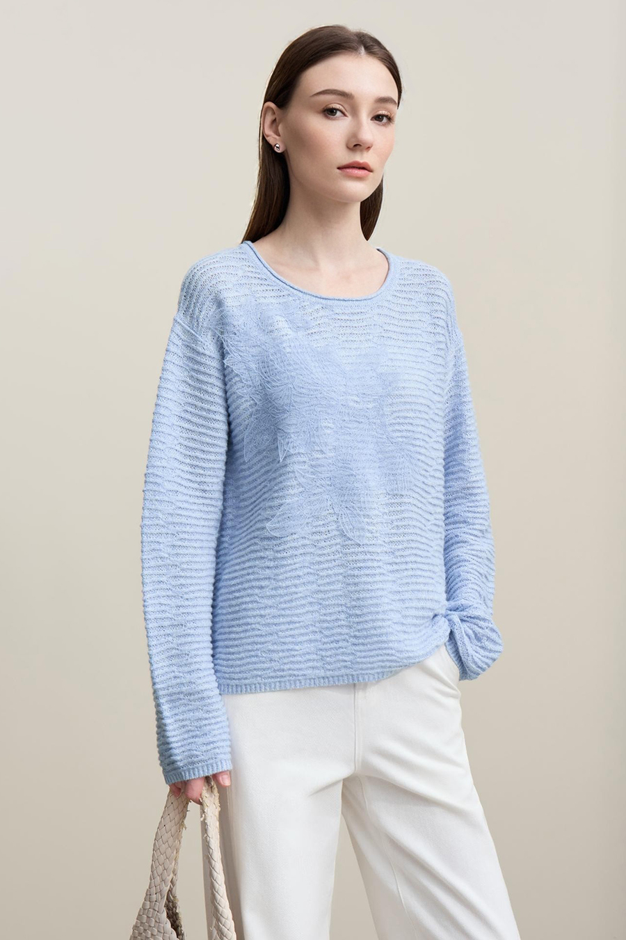 Lace Spliced Knitted Sweater