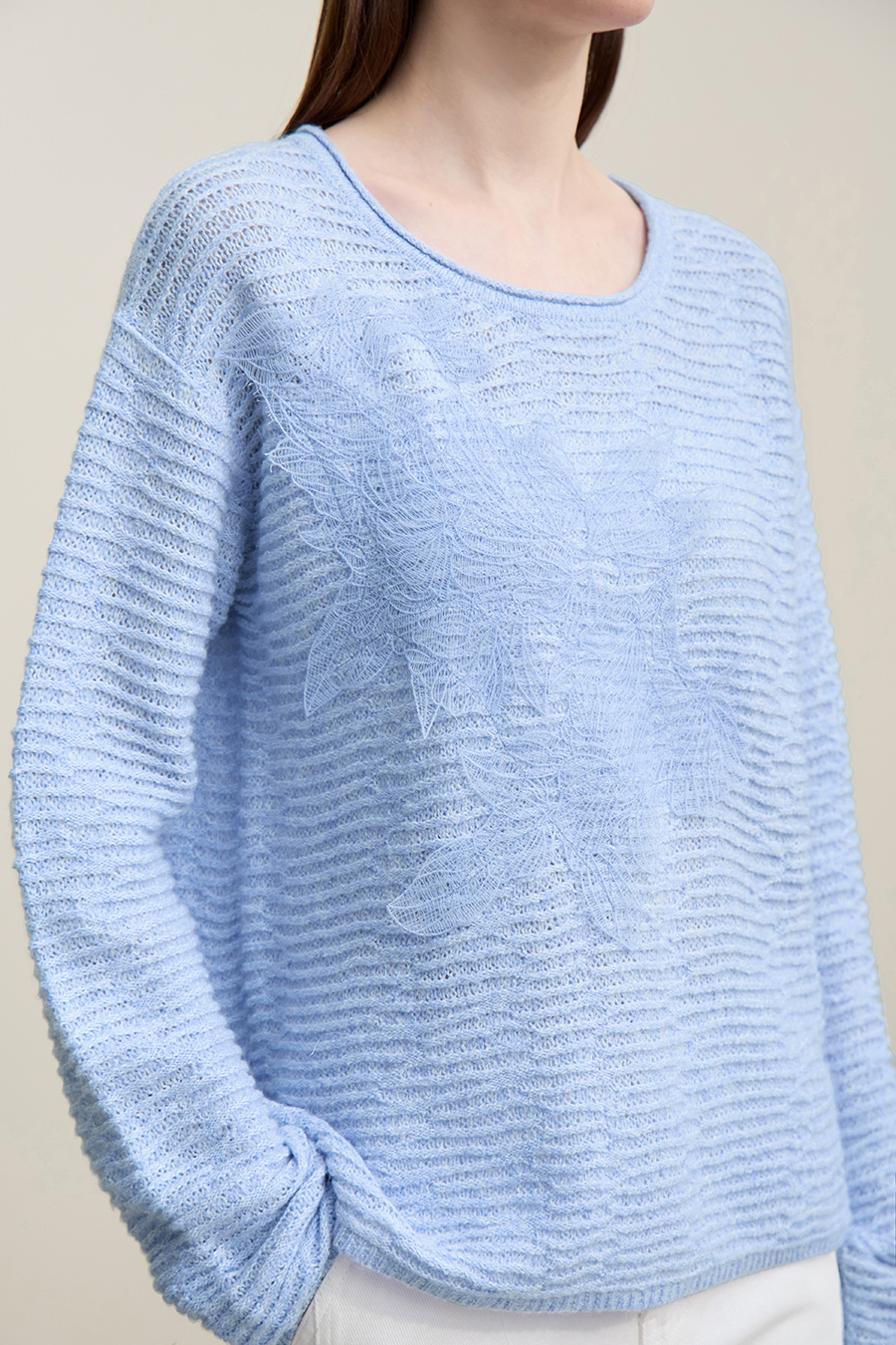 Lace Spliced Knitted Sweater