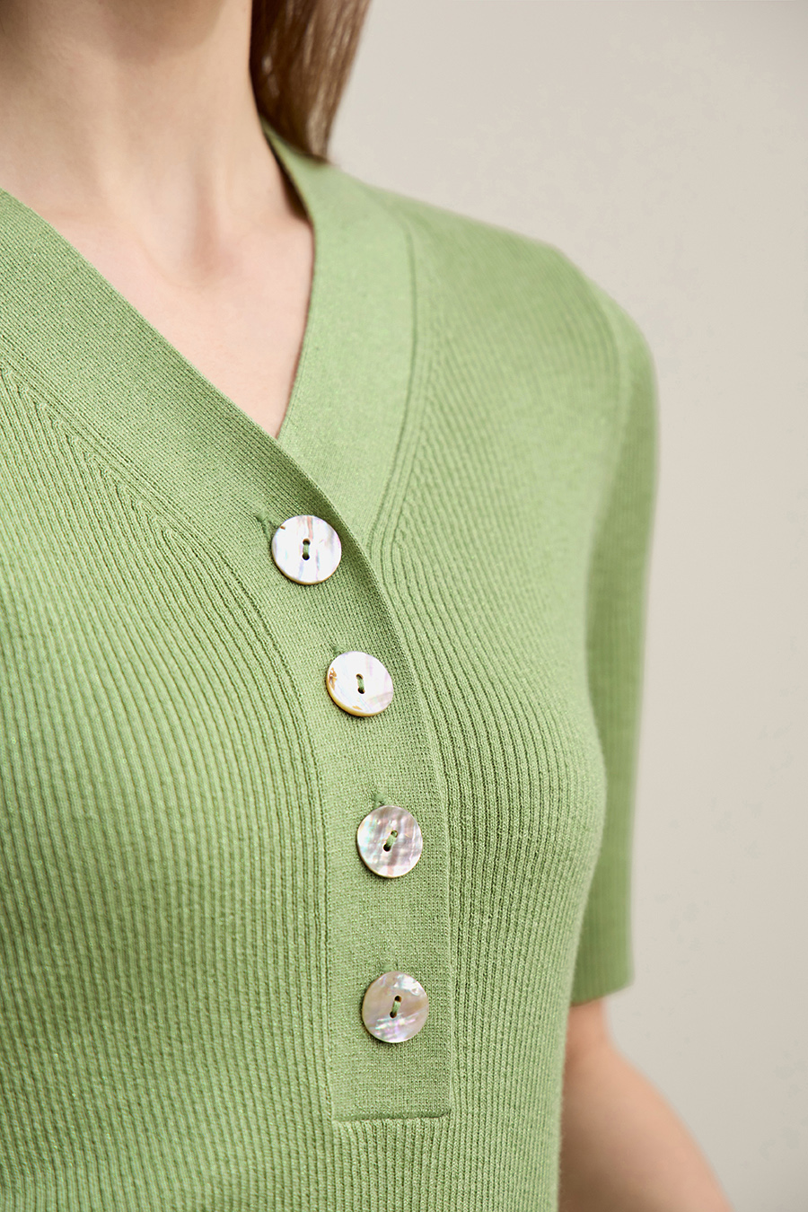 Mid-Sleeve Half-Placket Knitted Sweater