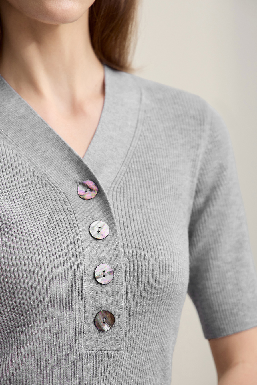 Mid-Sleeve Half-Placket Knitted Sweater