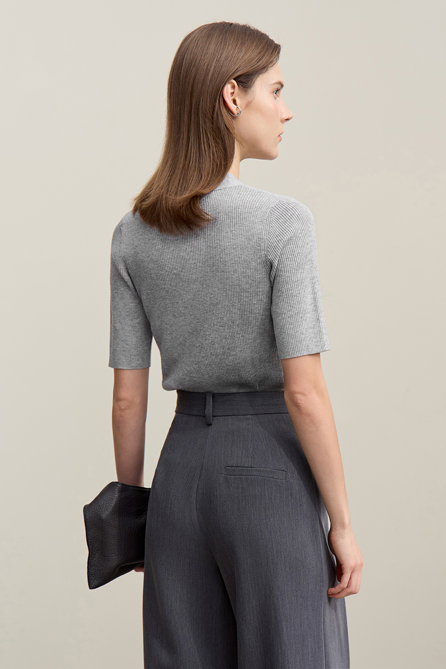 Mid-Sleeve Half-Placket Knitted Sweater