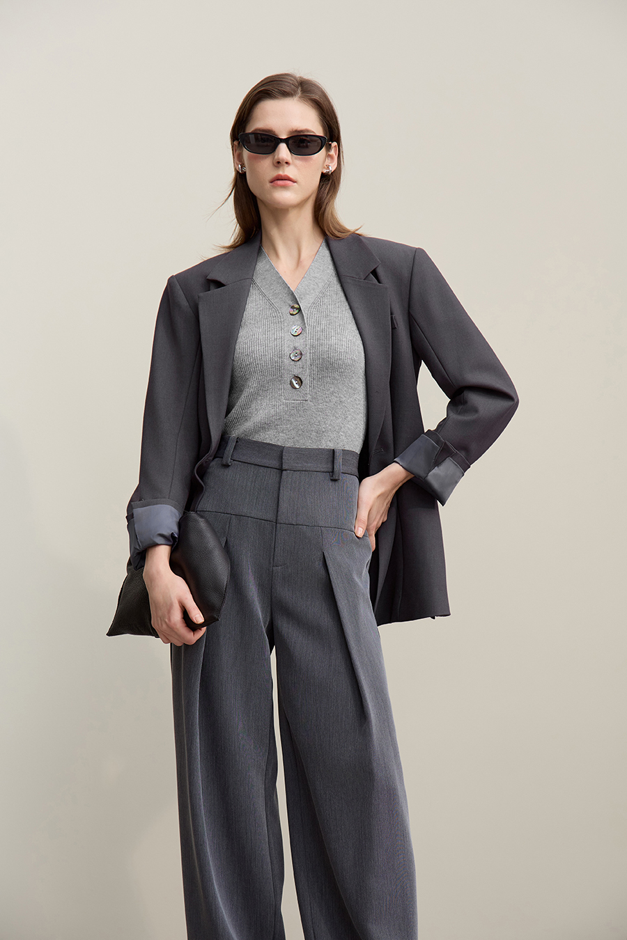 Mid-Sleeve Half-Placket Knitted Sweater