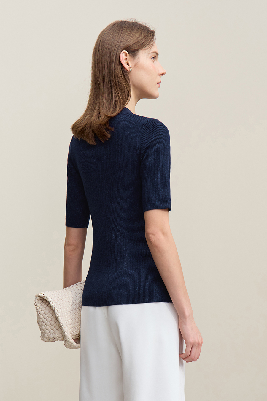 Mid-Sleeve Half-Placket Knitted Sweater