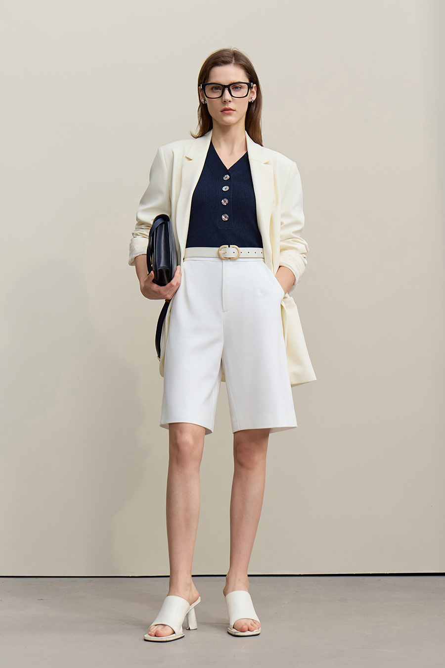 Mid-Sleeve Half-Placket Knitted Sweater