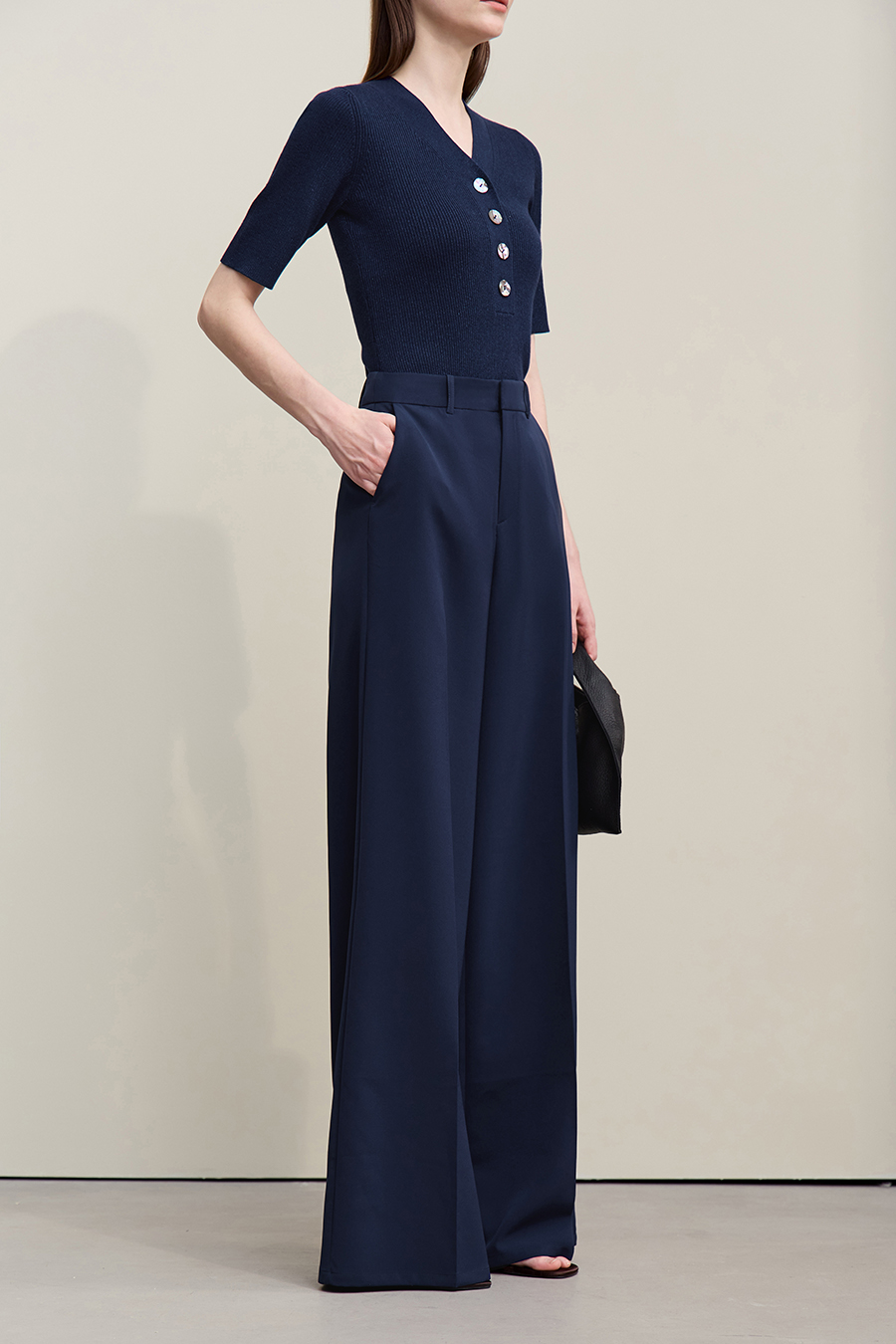 Mid-Sleeve Half-Placket Knitted Sweater