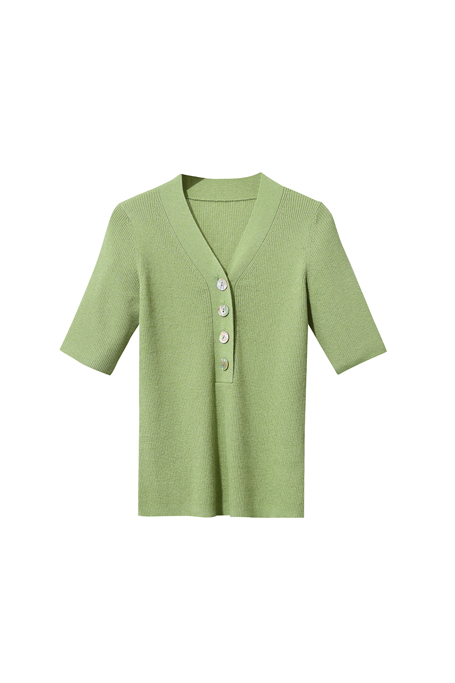 Mid-Sleeve Half-Placket Knitted Sweater