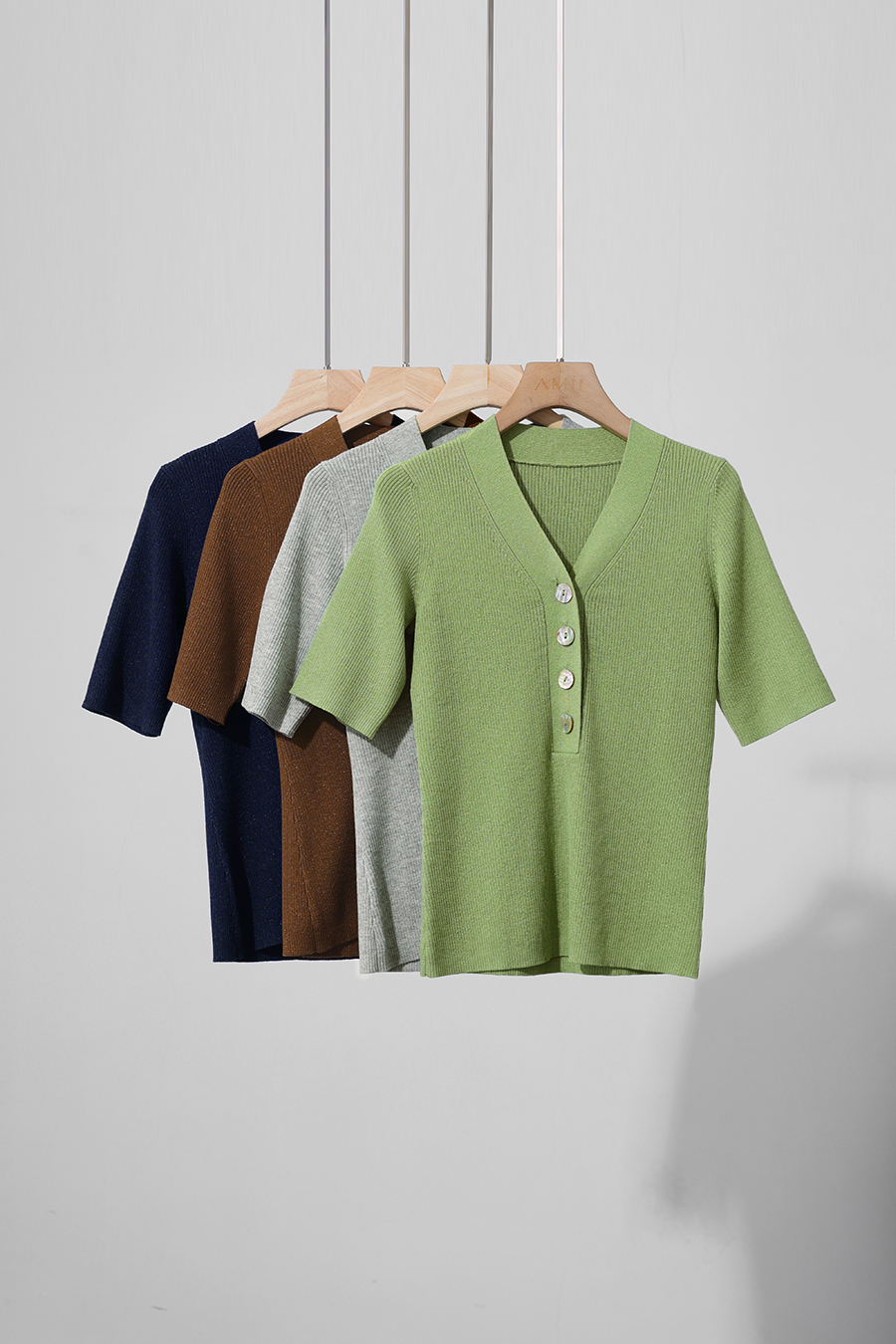 Mid-Sleeve Half-Placket Knitted Sweater