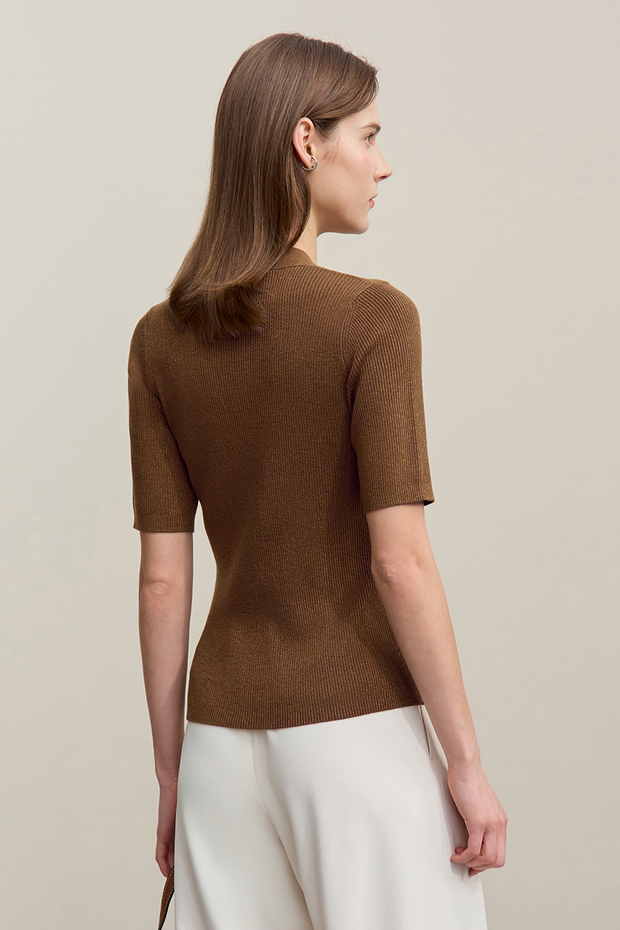 Mid-Sleeve Half-Placket Knitted Sweater