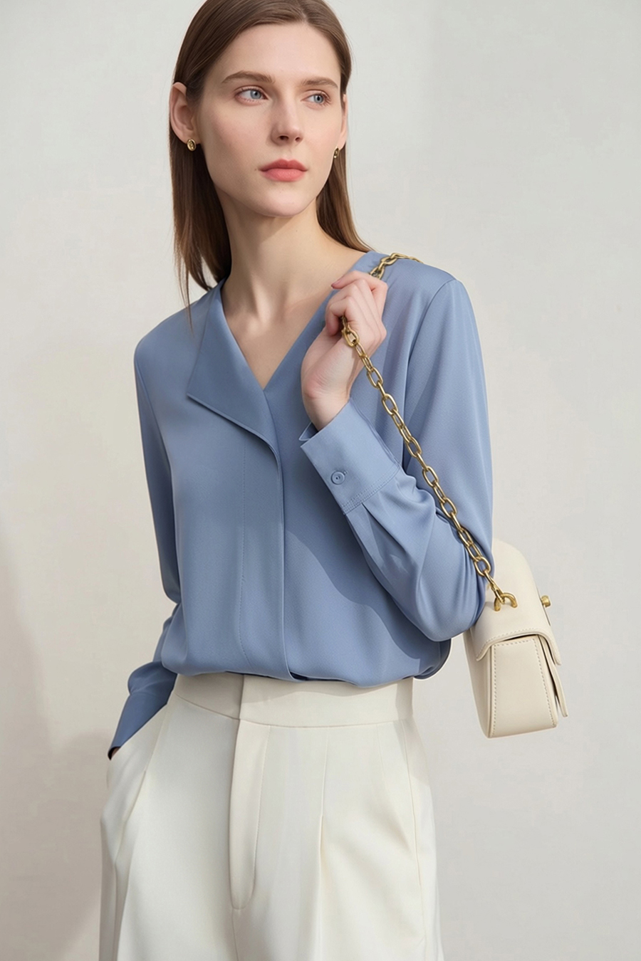 Asymmetrical V-Neck Chiffon Blouse