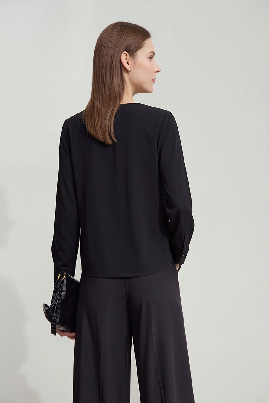 Asymmetrical V-Neck Chiffon Blouse