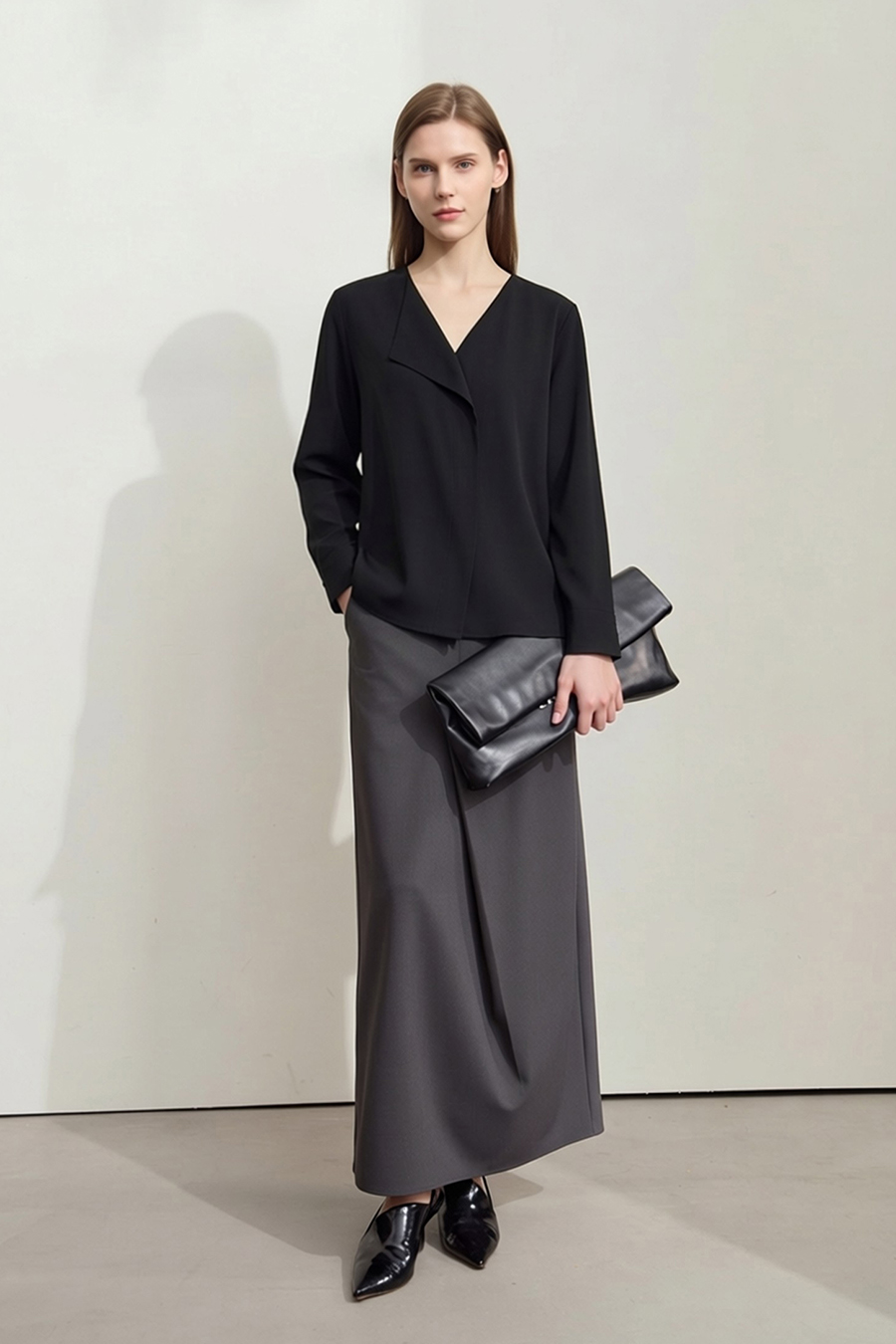 Asymmetrical V-Neck Chiffon Blouse