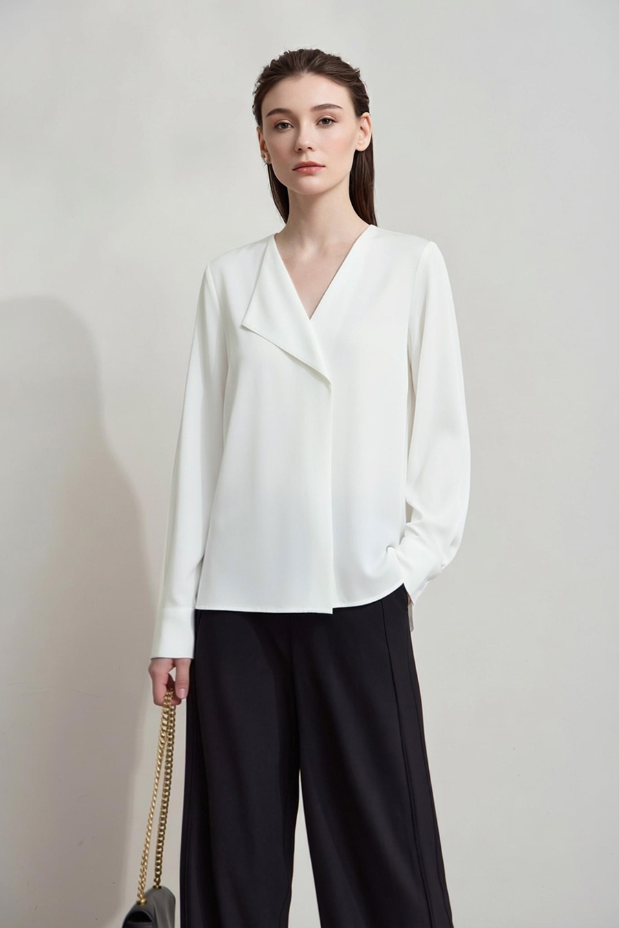 Asymmetrical V-Neck Chiffon Blouse