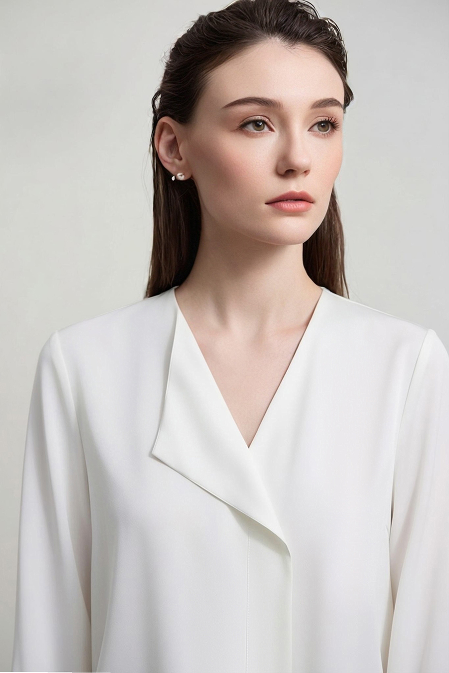 Asymmetrical V-Neck Chiffon Blouse