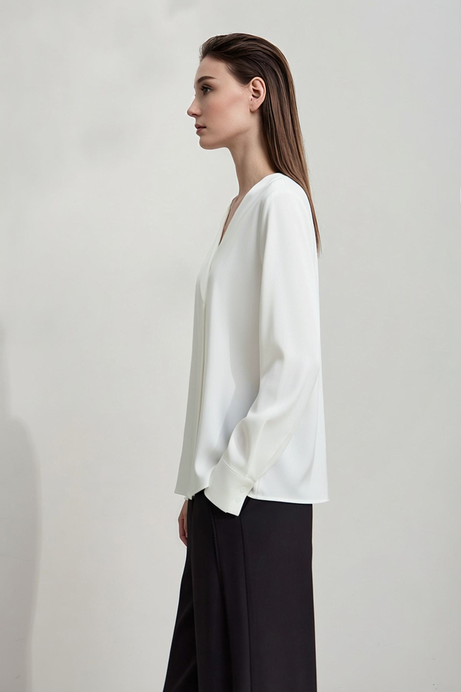 Asymmetrical V-Neck Chiffon Blouse