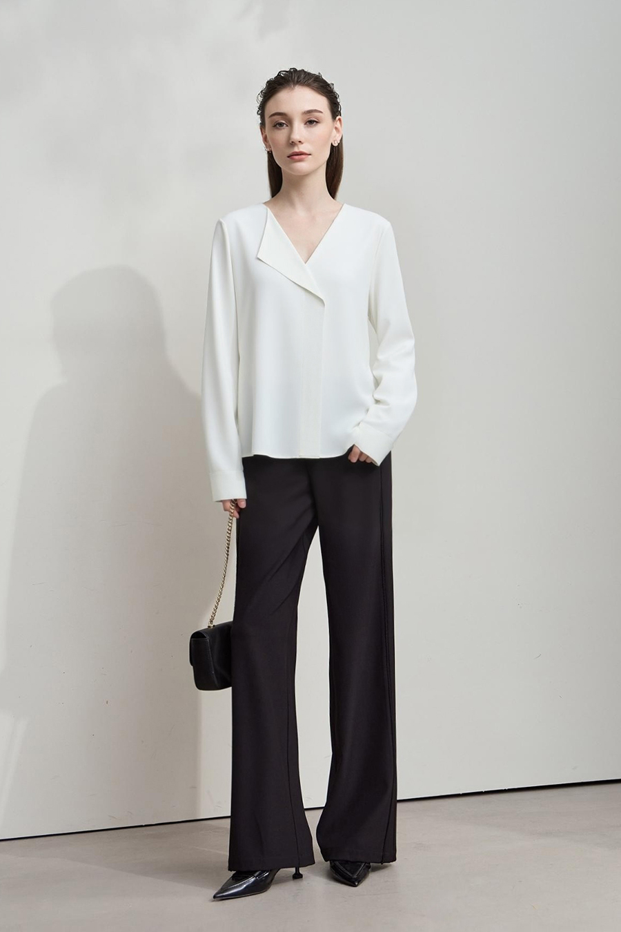 Asymmetrical V-Neck Chiffon Blouse