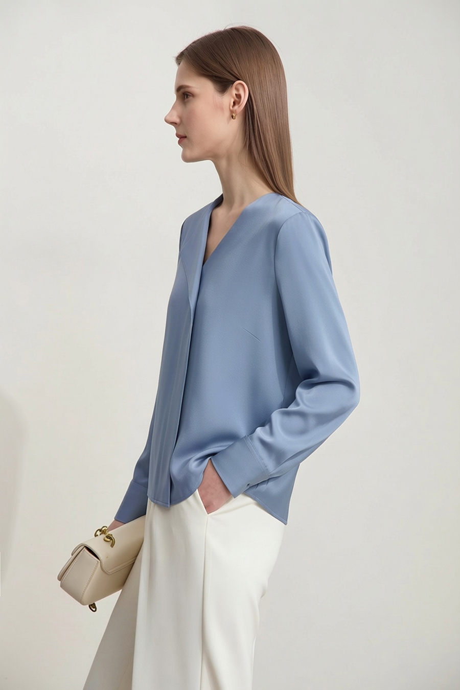 Asymmetrical V-Neck Chiffon Blouse
