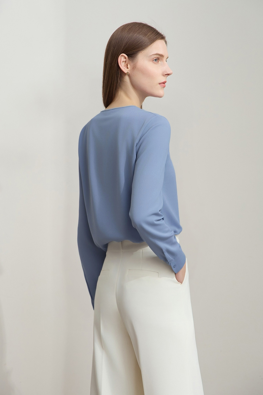Asymmetrical V-Neck Chiffon Blouse