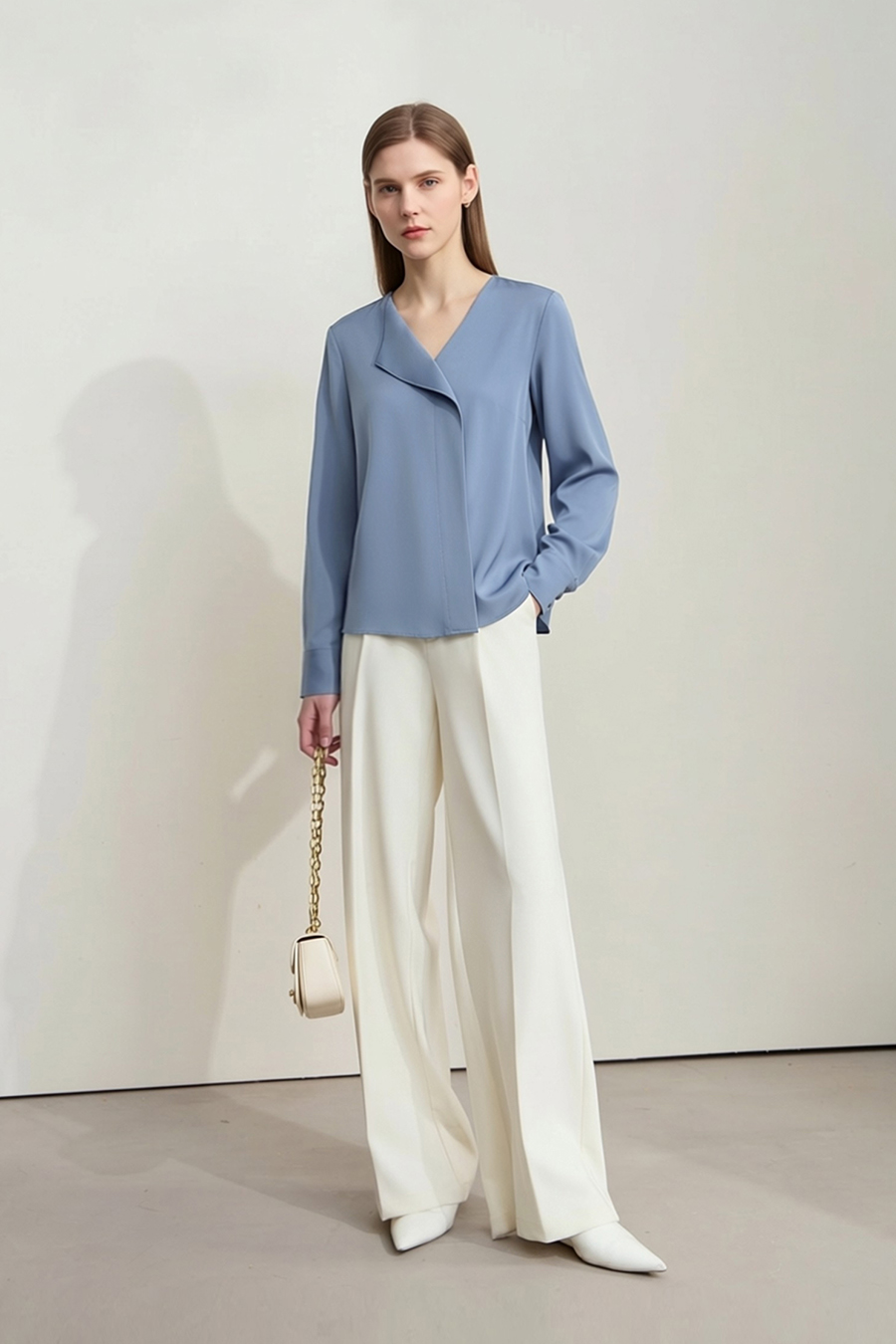 Asymmetrical V-Neck Chiffon Blouse