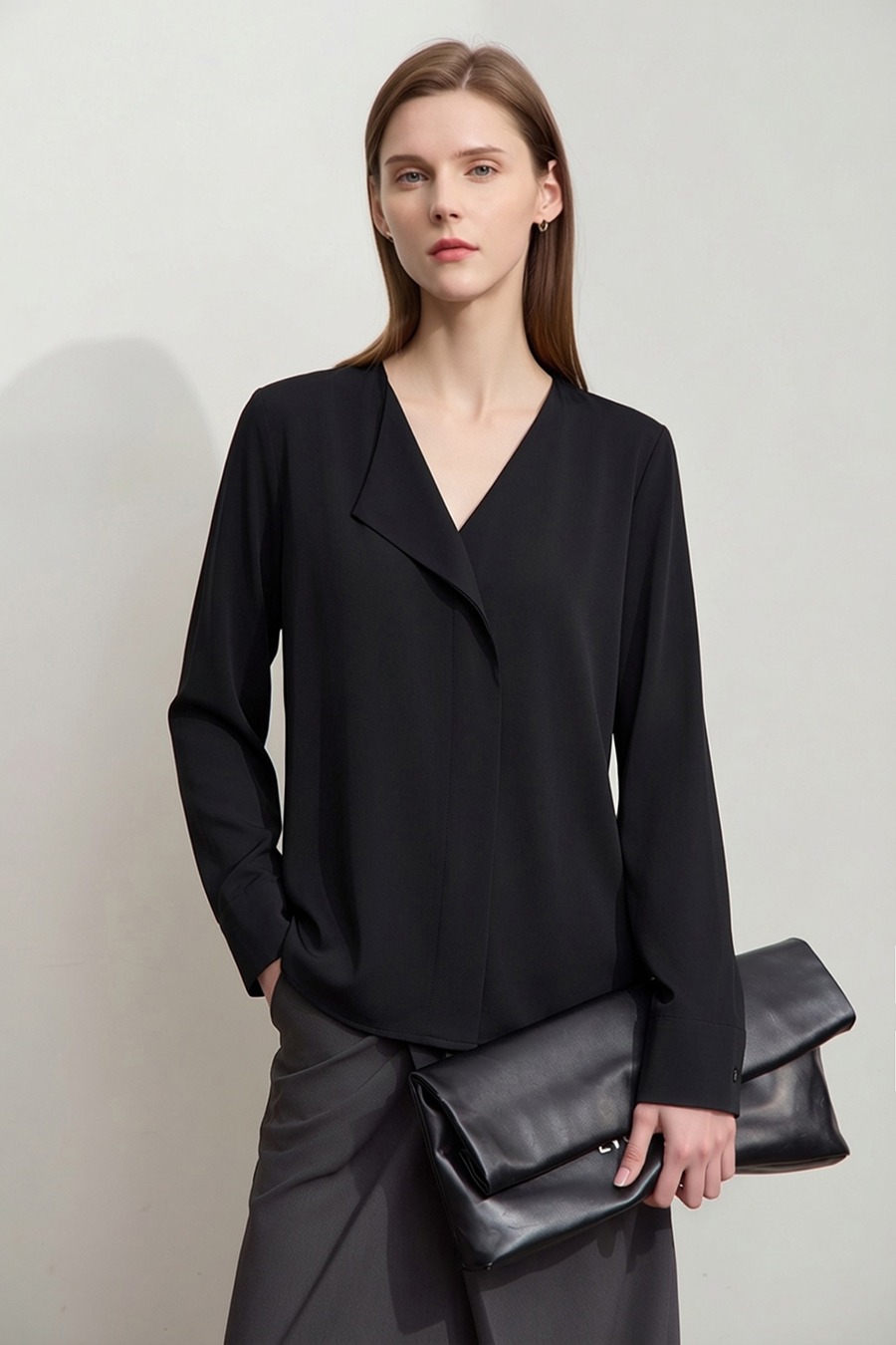 Asymmetrical V-Neck Chiffon Blouse