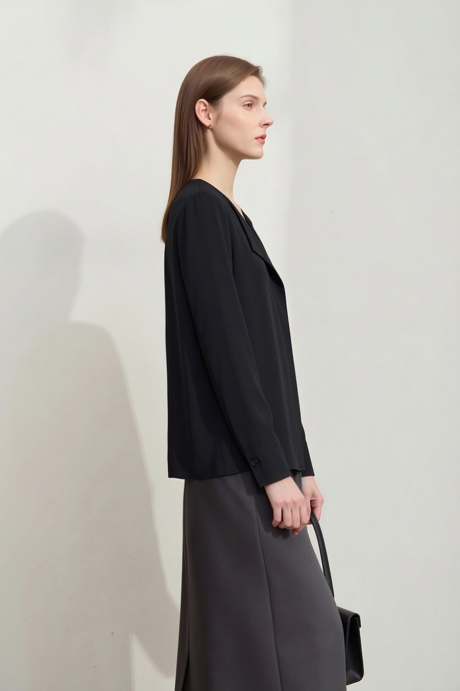 Asymmetrical V-Neck Chiffon Blouse