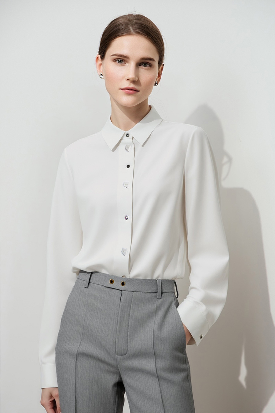 Satin Shirt with Geometric Buttons|AMII