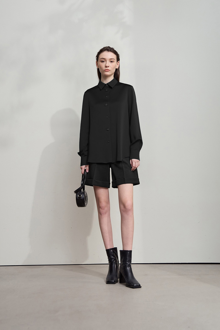 Satin Shirt with Geometric Buttons|AMII