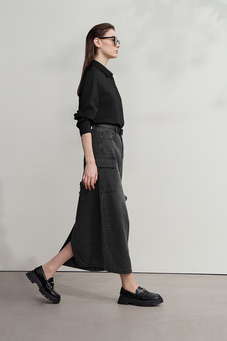 Satin Shirt with Geometric Buttons|AMII