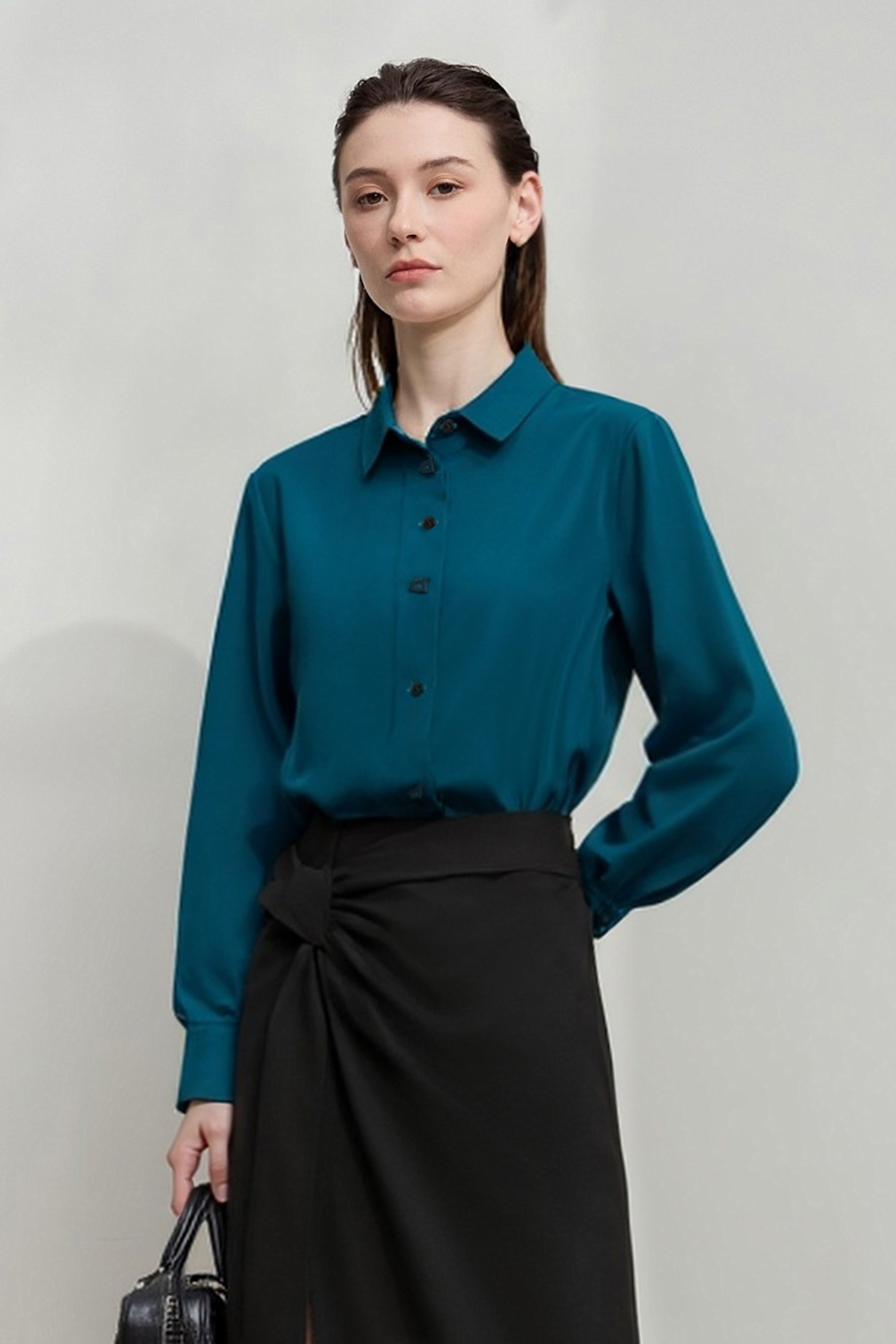 Satin Shirt with Geometric Buttons|AMII
