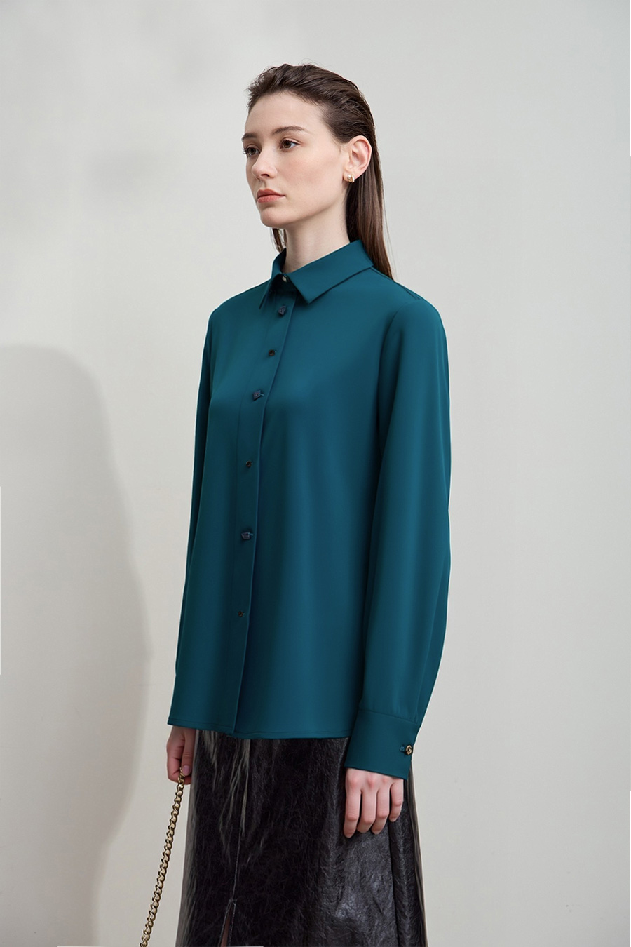Satin Shirt with Geometric Buttons|AMII