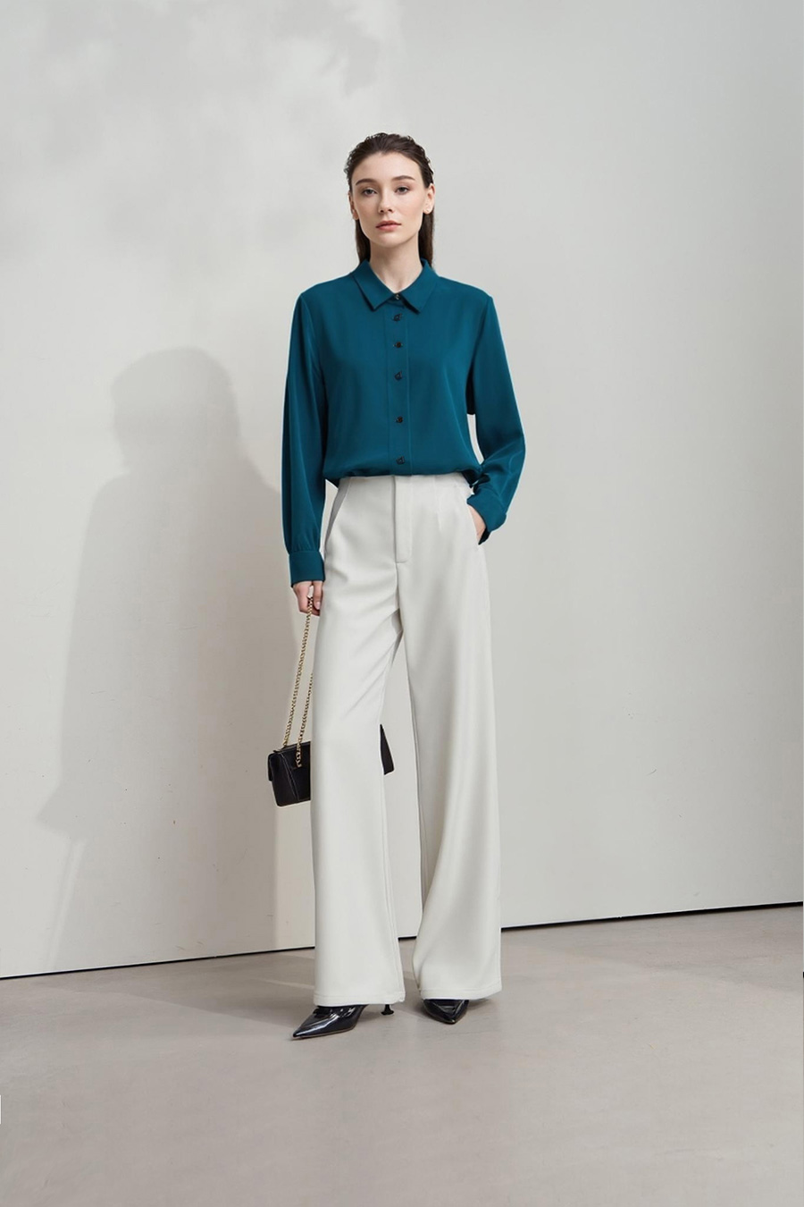 Satin Shirt with Geometric Buttons|AMII