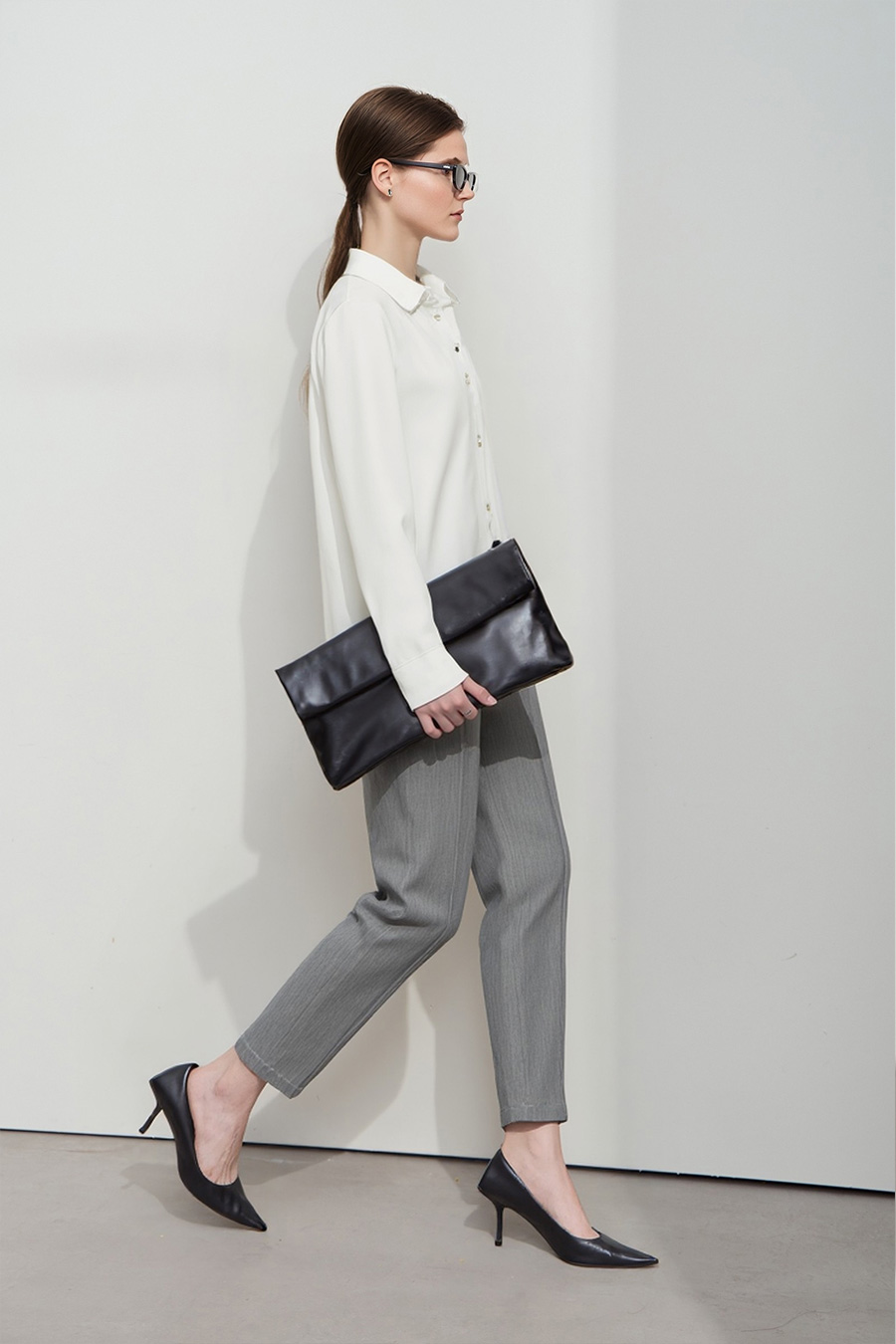 Satin Shirt with Geometric Buttons|AMII