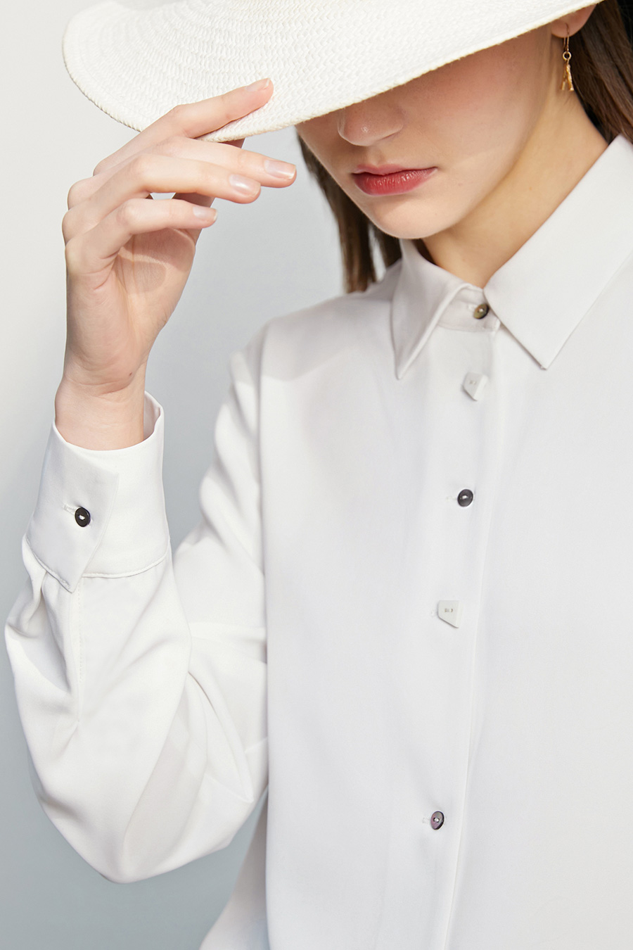 Satin Shirt with Geometric Buttons|AMII
