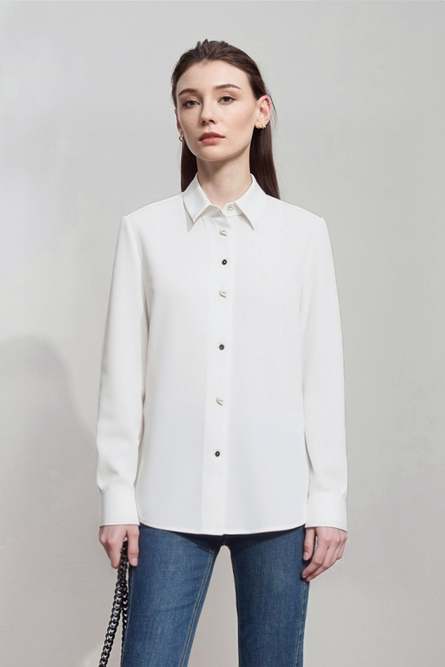 Satin Shirt with Geometric Buttons|AMII