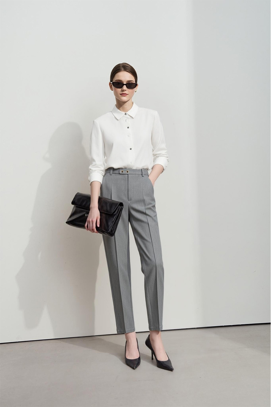 Satin Shirt with Geometric Buttons|AMII