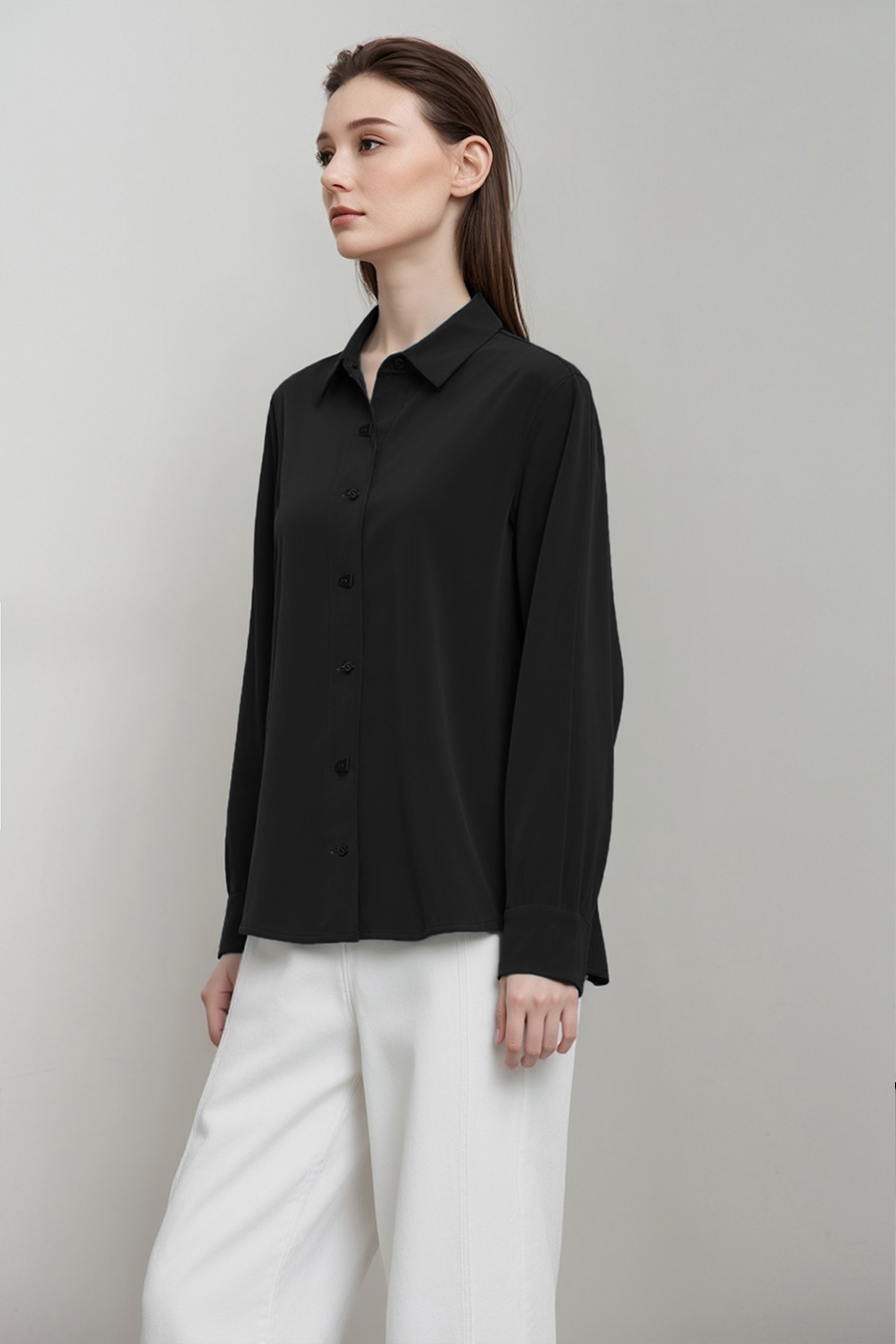 Satin Shirt with Geometric Buttons|AMII